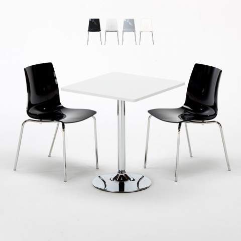 Mesa quadrada branca 70x70 cm com 2 cadeiras coloridas Lollipop Titanium