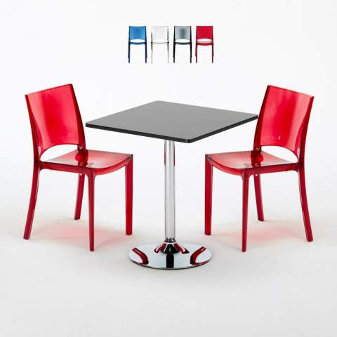 Mesa quadrada preta 70x70 cm 2 cadeiras Transparentes B-Side Phantom