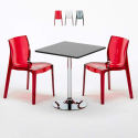 Conjunto de mesa quadrada preta c/2 Cadeiras,Transparentes 70x70 Phantom Promoção