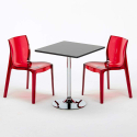Conjunto de mesa quadrada preta c/2 Cadeiras,Transparentes 70x70 Phantom Descontos