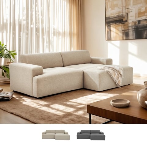 Sofá de design moderno 3 lugares com chaise longue direita em tecido Toliman Promoção