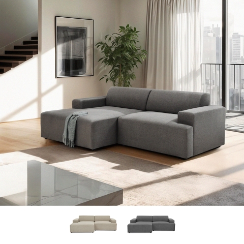 Sofá design 3 lugares com chaise longue esquerda em tecido Seginus Promoção