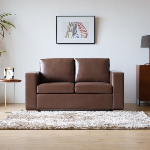 Sofá de sala de estar clássico 2 lugares em imitação de couro marrom Momo Promoção