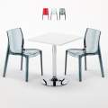 Conjunto de mesa Branca Quadrada e 2 Cadeiras Transparentes 70x70 Demon Promoção