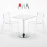 Conjunto de mesa Branca Quadrada e 2 Cadeiras Transparentes 70x70 Demon Venda