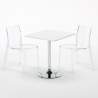 Conjunto de mesa Branca Quadrada e 2 Cadeiras Transparentes 70x70 Demon Escolha