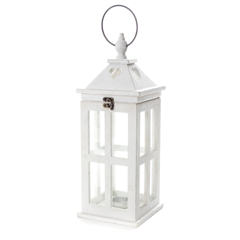 Lanterna decorativa porta-vela branca em madeira e vidro Cork Promoção