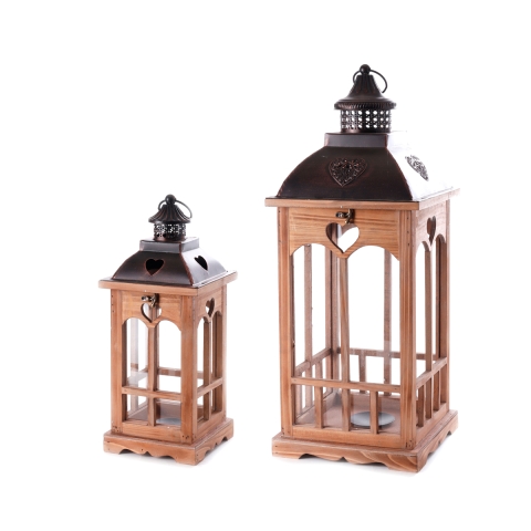 Conjunto de 2 lanternas decorativas shabby chic em madeira com suporte para velas Palu Promoção