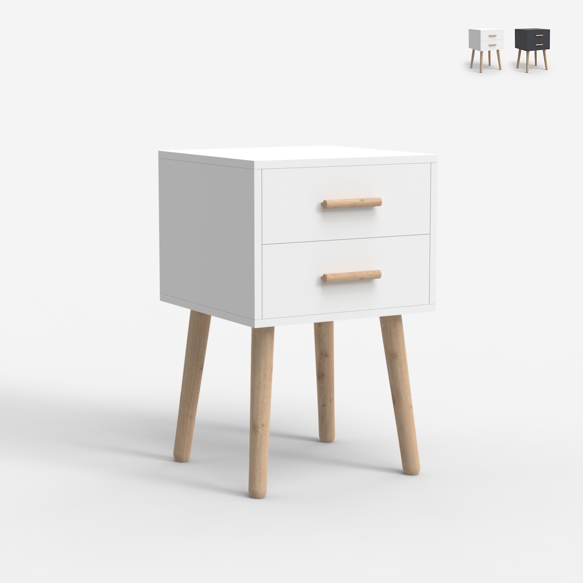 Mesa de Cabeceira em madeira estilo nórdico para quarto branco e preto Corallo Promoção