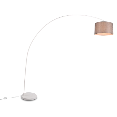 Lâmpada de pé de arco em metal branco com abajur de tecido cinza Drask Promoção