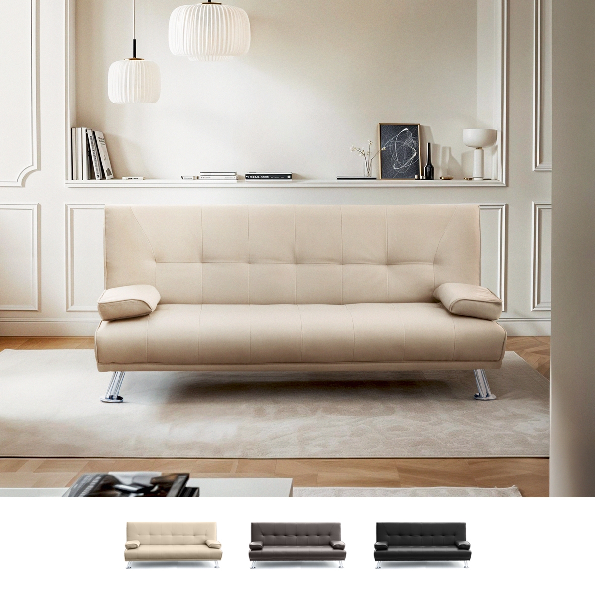 Sofá-cama 2 lugares c/Pele sintética Par de almofadas removíveis Espuma Madeira Olivina Promoção Sofá-cama 2 lugares c/Pele sintética Par de almofadas removíveis Espuma Madeira Olivina Promoção