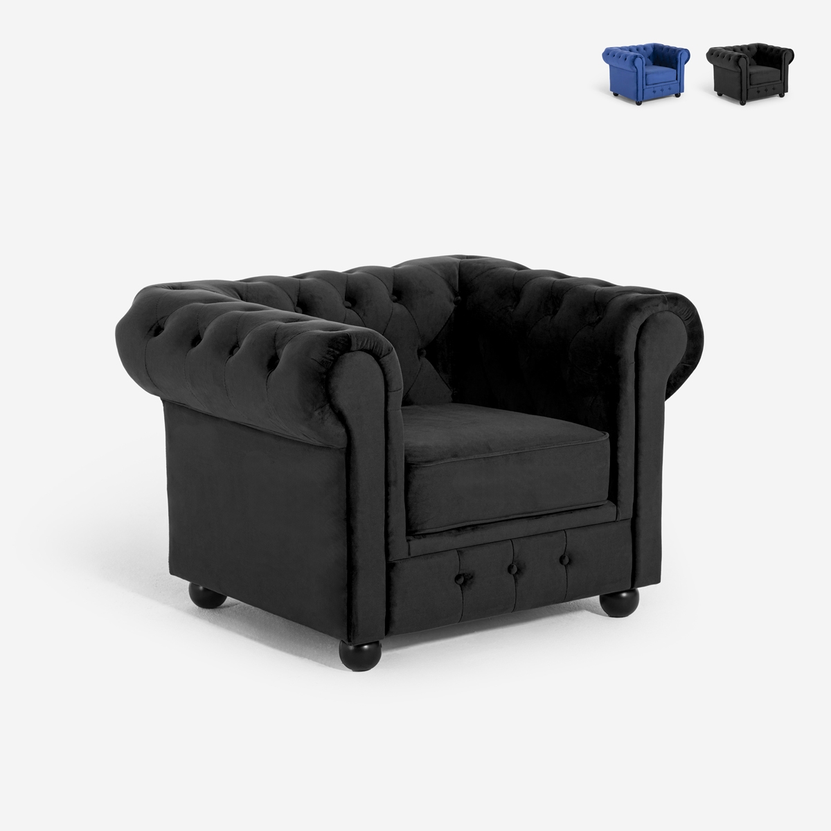 Poltrona de sala de estar estilo clássico Chesterfield em veludo Coventry