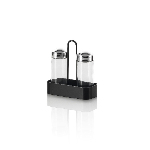 Conjunto de saleiro e pimenteiro com potes de vidro e suporte de metal Salz Promoção