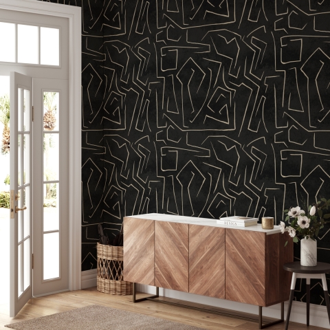 Carta de parede moderna artística design geométrico preto dourado Graffiti Promoção