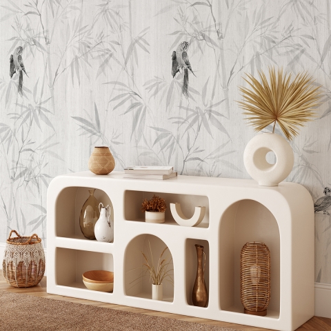 Papel de parede para sala de estar cozinha floresta japonesa cinza Japandi Promoção