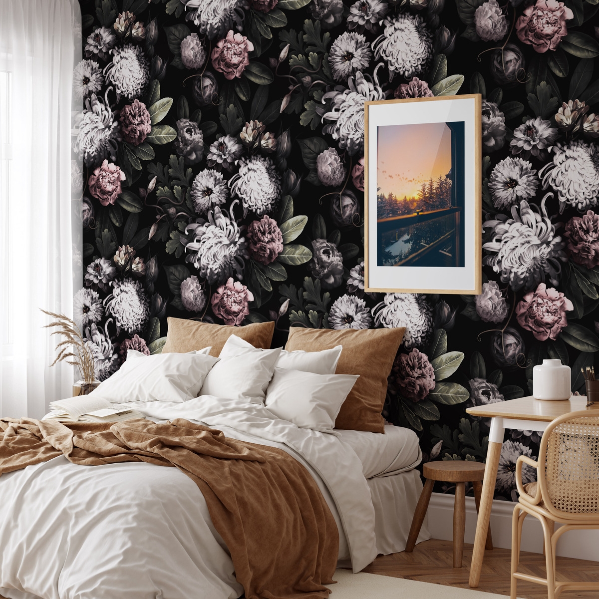 Papel de Parede Floral para Quarto Shabby Chic Floreale Scura Promoção Papel de Parede Floral para Quarto Shabby Chic Floreale Scura Promoção