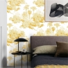 Papel de parede floral vintage artístico branco e amarelo Toile de Jouy Promoção
