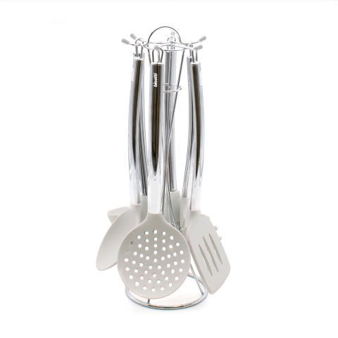Conjunto 6 utensílios cozinha acessórios em silicone suporte metal Stonewhite Promoção