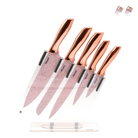 Conjunto 5 facas em aço inox com bloco transparente Bisetti Stonerose Promoção