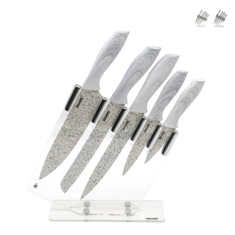 Conjunto de 5 facas de cozinha em aço inoxidável com bloco transparente Stonewhite Promoção