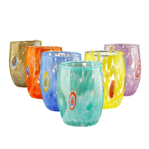 Conjunto de 6 copos de água com formato arredondado 10cm em vidro colorido Bombetta Promoção