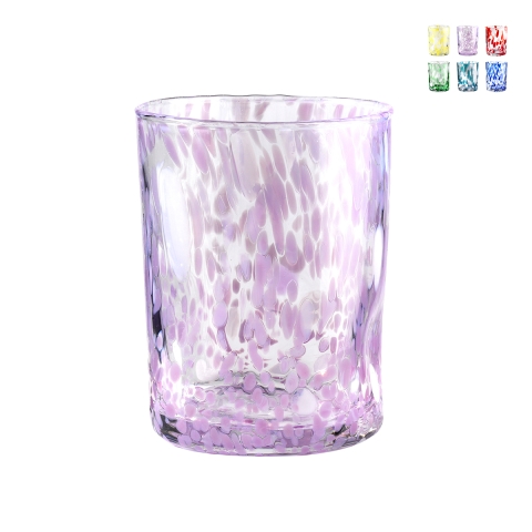 Conjunto de 6 copos de água de mesa de 10cm em vidro colorido Carnaval Promoção