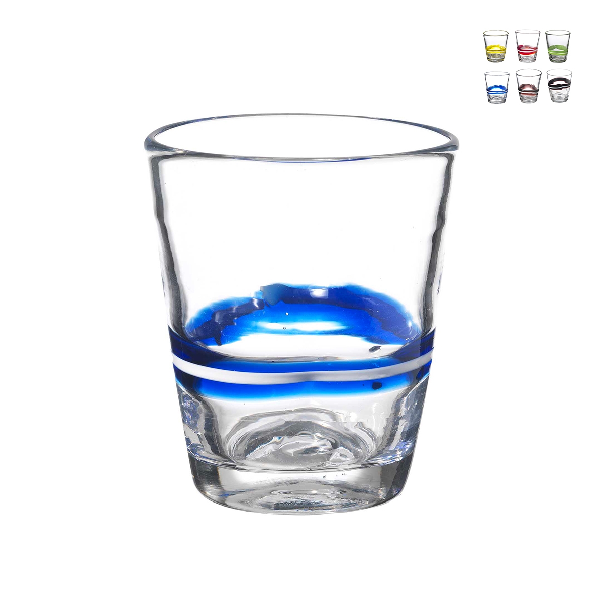 Conjunto de 6 Copos de Água em Vidro com Riscas Coloridas 10 cm Eolo Promoção