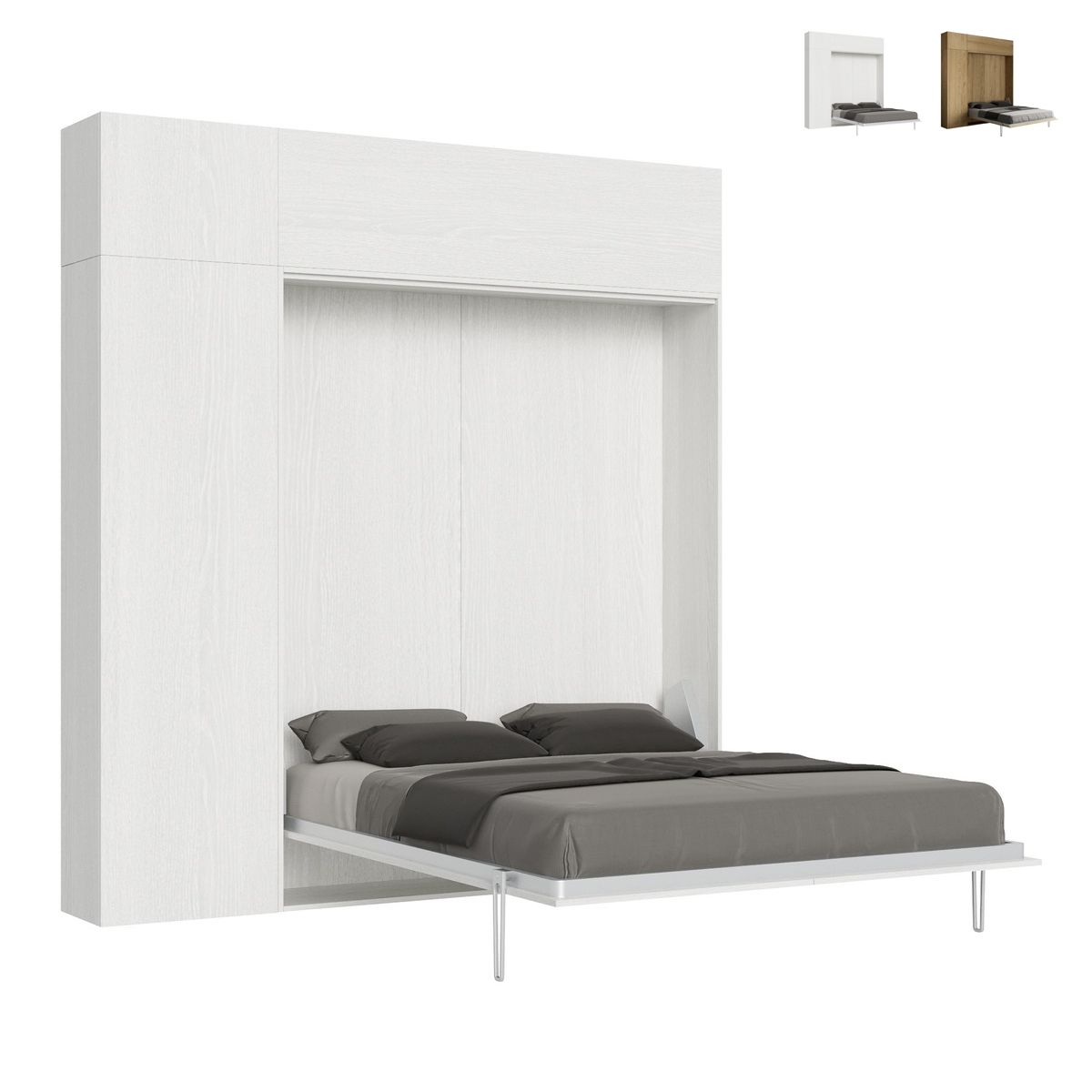 Cama de casal retrátil 160x190cm com coluna e armários Kentaro