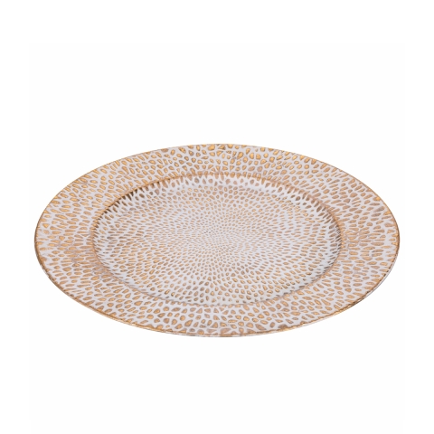 Suporte de prato de mesa 33cm com decorações elegantes em dourado e branco Drop Promoção