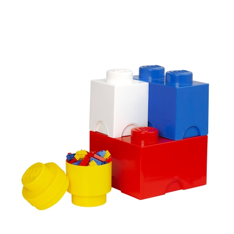 Conjunto 4 recipientes branco azul vermelho amarelo LEGO Storage Brick Multi Pack Promoção