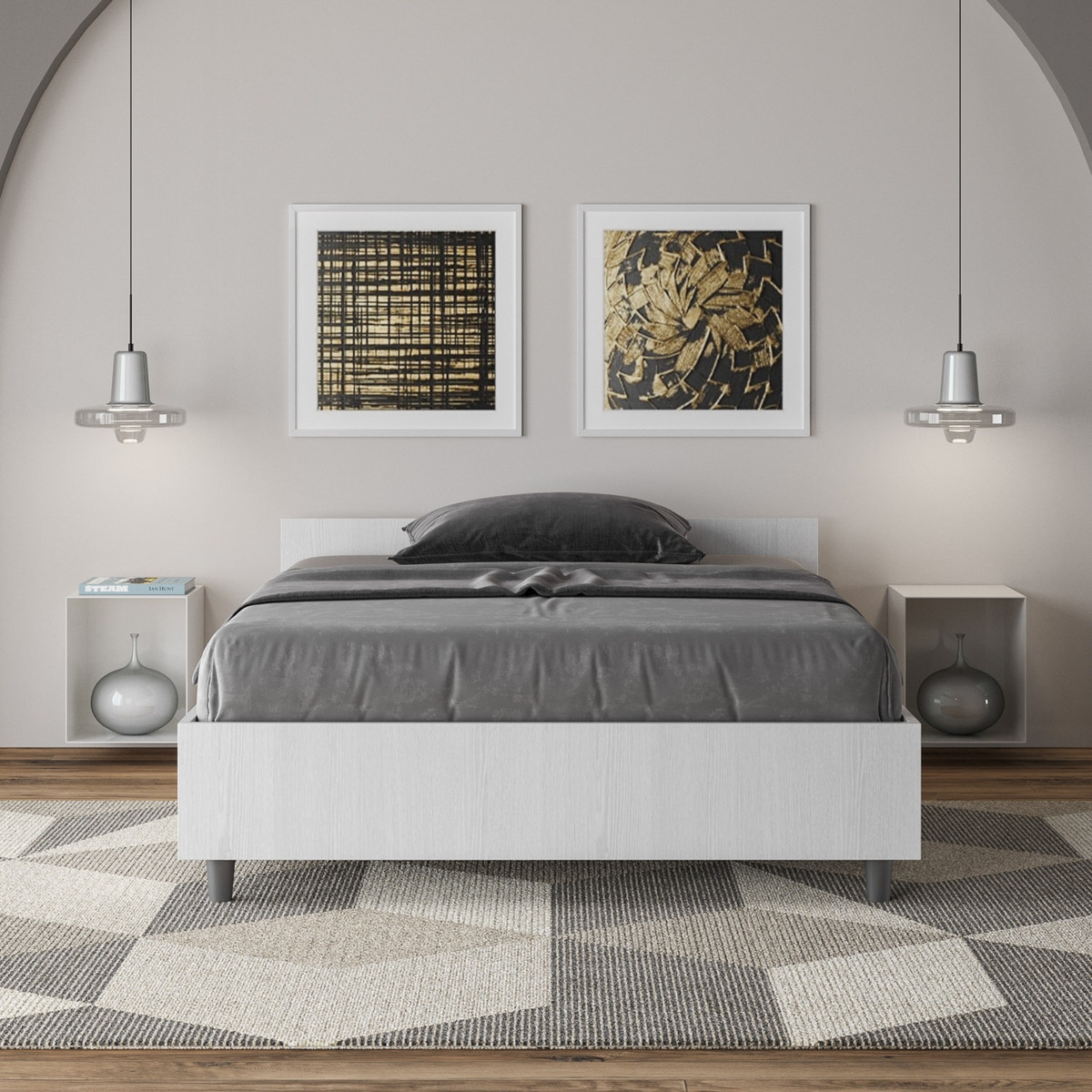 Cama de solteiro e meio com estrado branco cinza 120x190 Nuamo Promoção