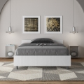 Cama de solteiro e meio com estrado branco cinza 120x190 Nuamo Promoção