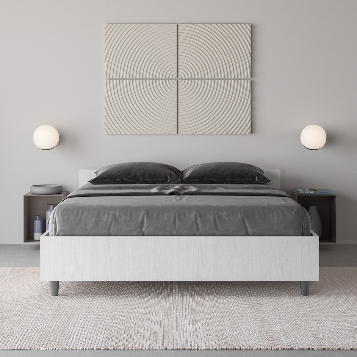 Cama de casal francesa com arrumação 140x190 em madeira branca Nuamo