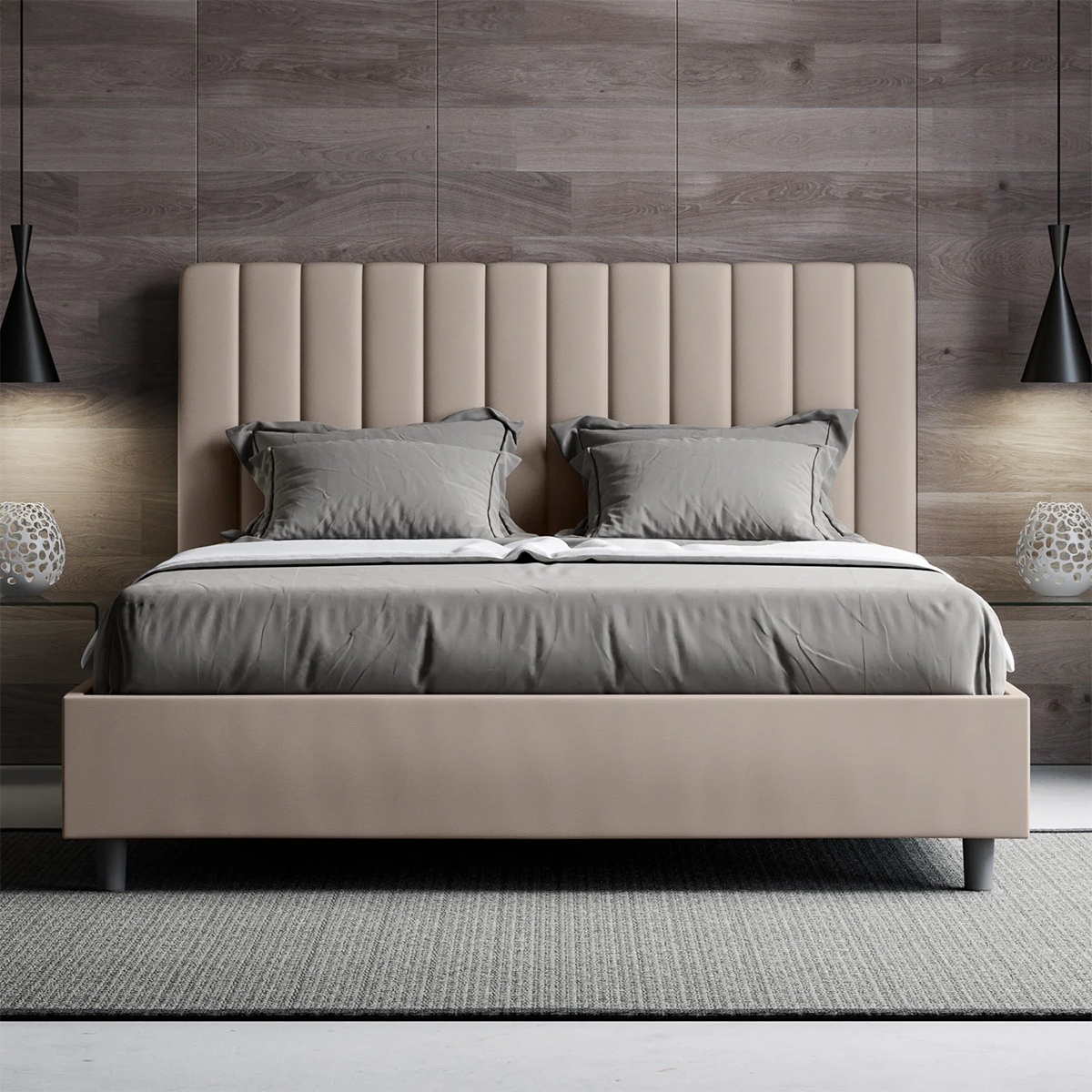 Cama de casal com arrumação, estrutura estofada 160x210 Agueda
