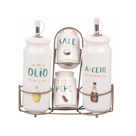 Conjunto porta-condimentos de mesa óleo vinagre sal pimenta especiarias Le Travisate Promoção