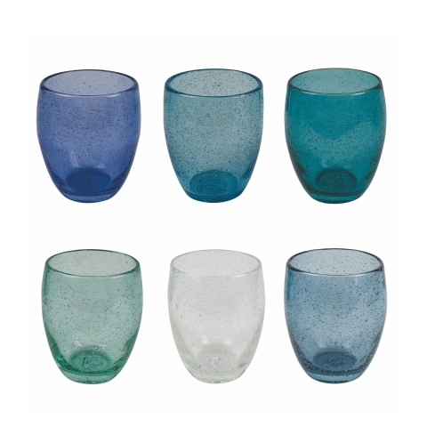 Conjunto de 6 copos azuis de mesa para água em vidro soprado Acapulco Ocean Promoção