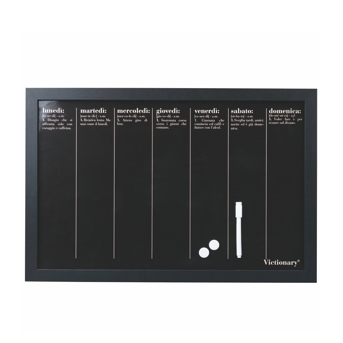 Quadro Magnético Preto Horizontal Semanal 40x60cm Week Victionary