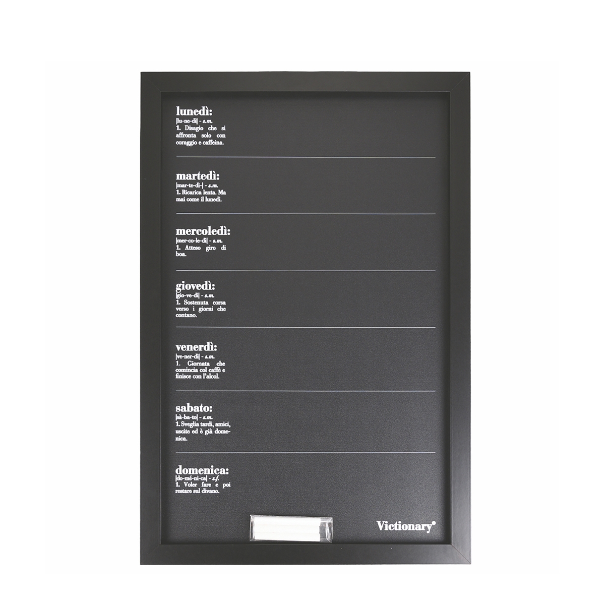 Quadro semanal vertical preto 40x60cm com giz Victionary Week
