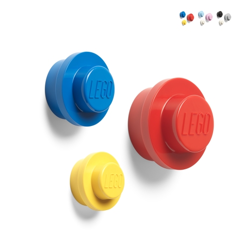 Conjunto de 3 ganchos de parede redondos e coloridos tamanhos P-M-G LEGO Wall Hanger Promoção
