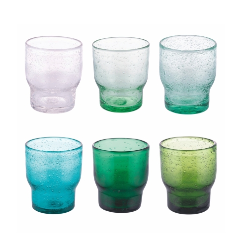 Conjunto de 6 copos de água artesanais em vidro verde colorido Unico Greenery Promoção