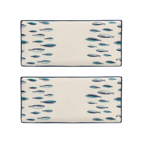 Conjunto 2 pratos retangulares de servir em cerâmica 36x16cm Marechiaro Promoção