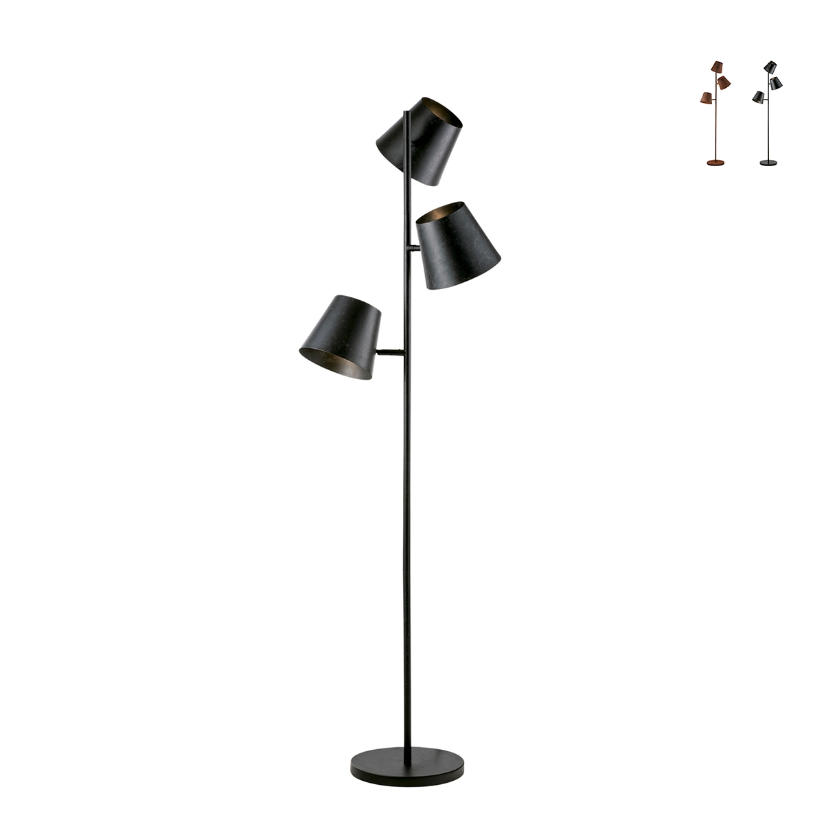 Colt LP3 candeeiro de pé em metal com três luzes ajustáveis estilo industrial