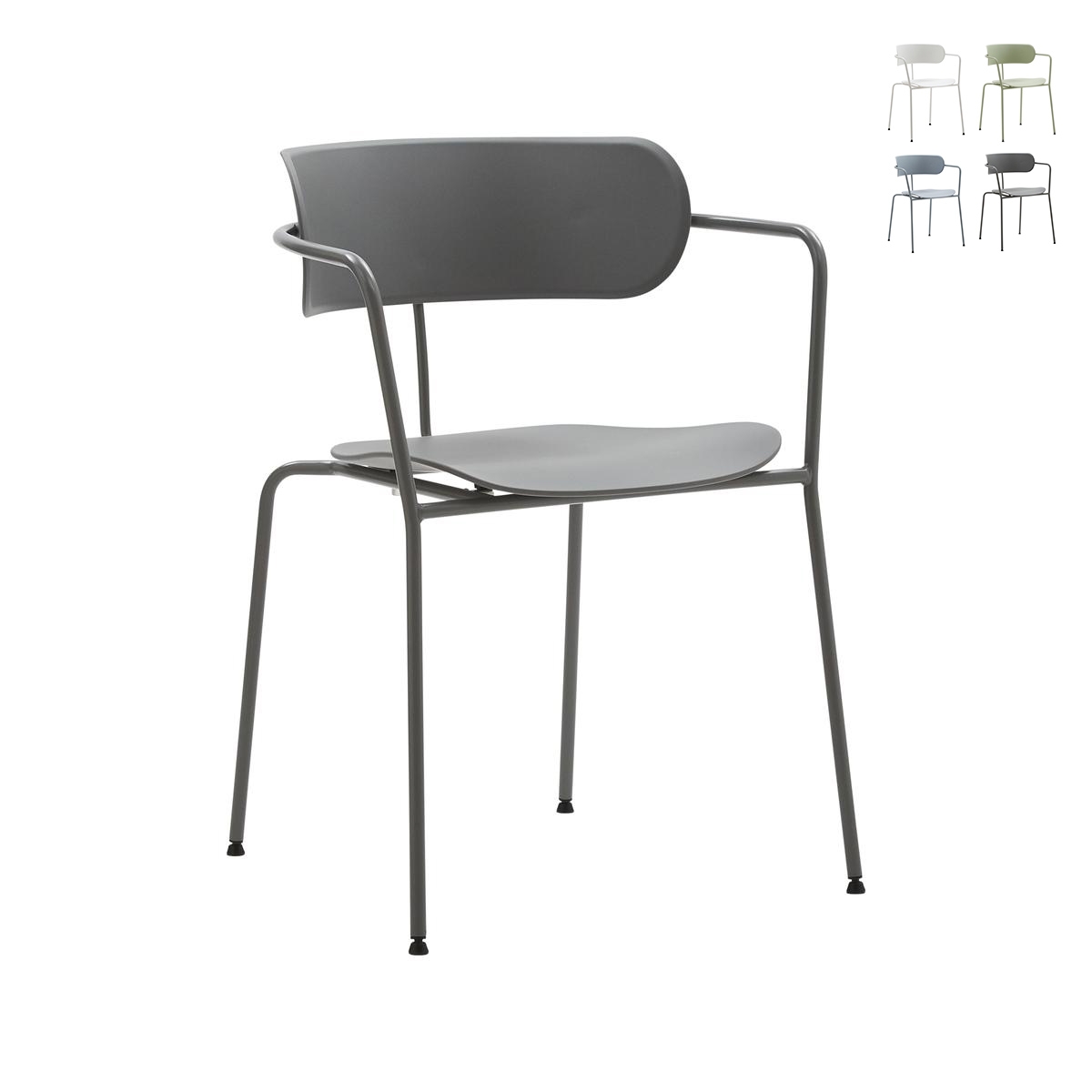 Conjunto de 4 cadeiras Asmar em metal e polipropileno de design moderno