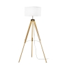 Candeeiro de pé tripé de madeira com abat-jour em tecido branco Studios Oferta