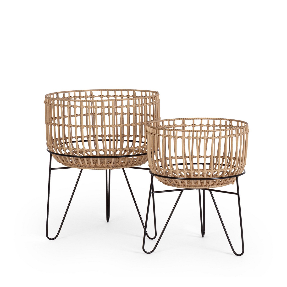 Conjunto de 2 suportes para vasos de plantas em rattan estilo boho chic Yulian