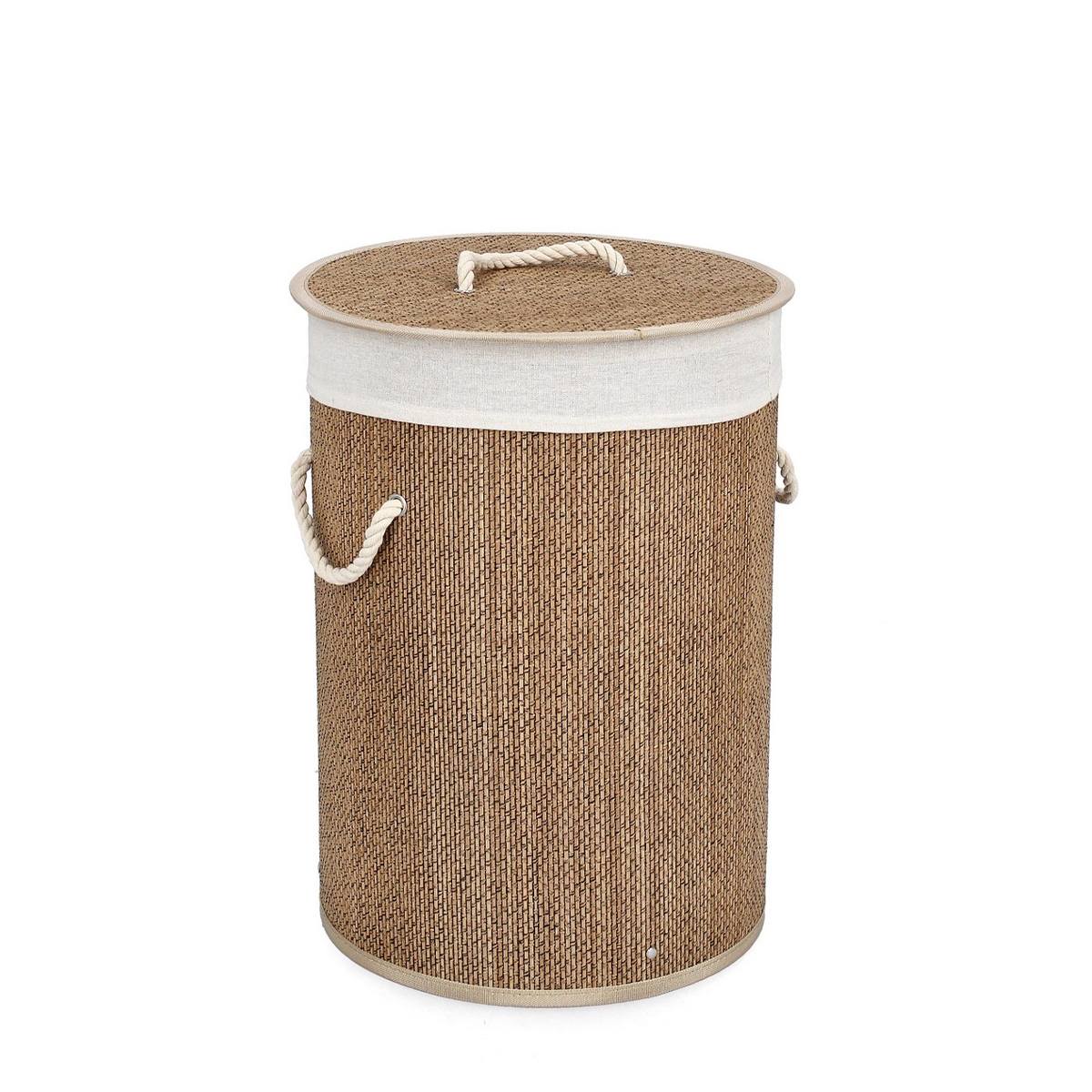 Cesto Redondo Porta-roupa de Banho em Bambu com Forro Bege 35x50 Zahara