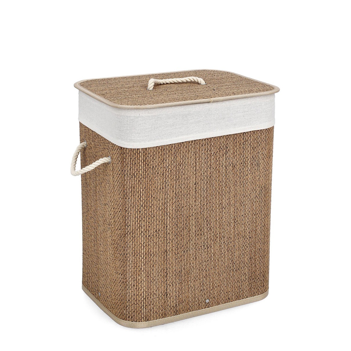 Cesto de roupa suja retangular para casa de banho em bambu com forro bege Zahara Promoção Cesto de roupa suja retangular para casa de banho em bambu com forro bege Zahara Promoção