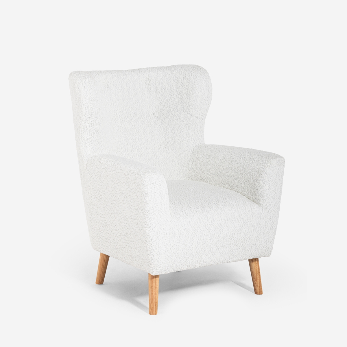 Cadeira bergère moderna de sala de estar em tecido bouclé branco Kamo Promoção