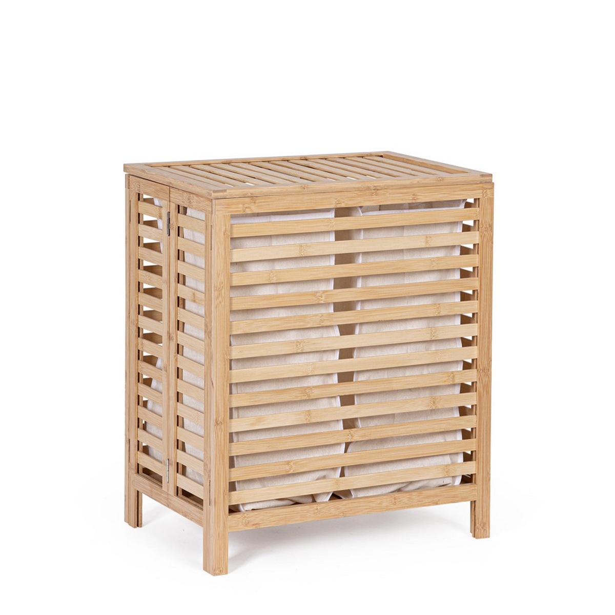 Cesto de roupa suja em madeira de bambu com 2 sacos removíveis 50x60cm Cayden