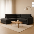 Sofá-cama de 3 lugares em tecido com chaise longue esquerda com arrumação Tivra Promoção